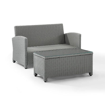 Crosley Furniture - Bradenton 2 Piece Outdoor Wicker Chat Set Gray/Gray - Loveseat, Glass Top Table - KO70025GY-GY_CLOSEOUT veiw 4