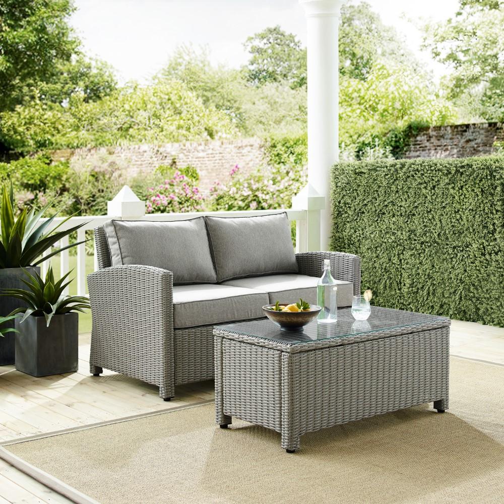 Crosley Furniture - Bradenton 2 Piece Outdoor Wicker Chat Set Gray/Gray - Loveseat, Glass Top Table - KO70025GY-GY_CLOSEOUT veiw 5