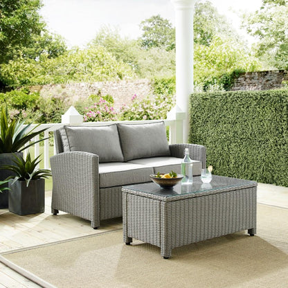 Crosley Furniture - Bradenton 2 Piece Outdoor Wicker Chat Set Gray/Gray - Loveseat, Glass Top Table - KO70025GY-GY_CLOSEOUT veiw 5