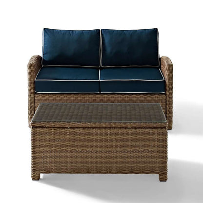 Crosley Furniture - Bradenton 2 Piece Outdoor Wicker Seating Set with Navy Cushions - Loveseat & Glass Top Table - KO70025WB-NV veiw 2