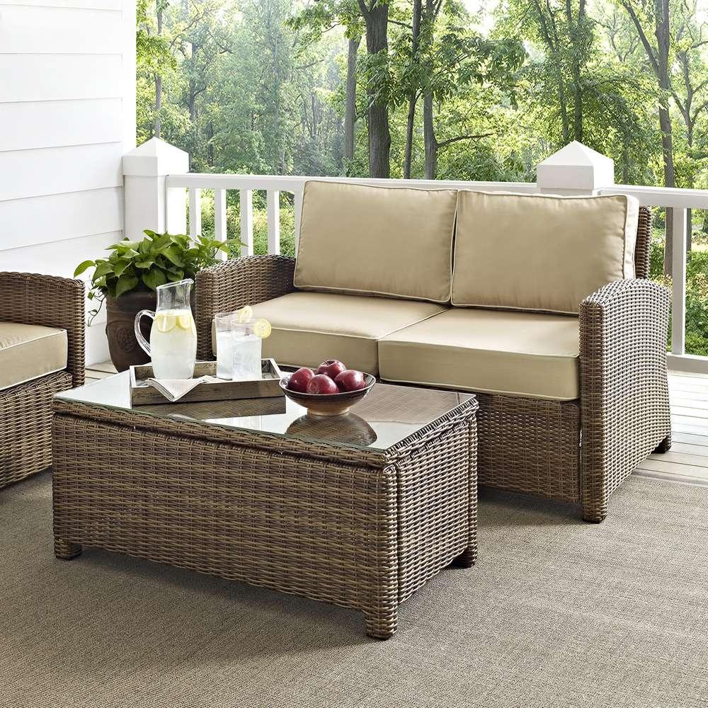 Crosley Furniture - Bradenton 2 Piece Outdoor Wicker Seating Set with Sand Cushions - Loveseat & Glass Top Table - KO70025WB-SA veiw 1