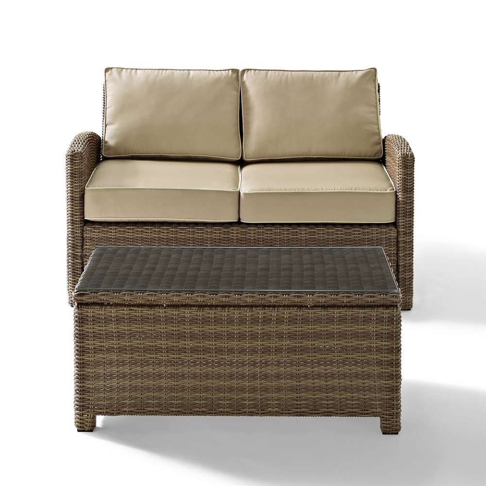 Crosley Furniture - Bradenton 2 Piece Outdoor Wicker Seating Set with Sand Cushions - Loveseat & Glass Top Table - KO70025WB-SA veiw 2