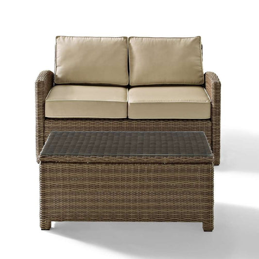 Crosley Furniture - Bradenton 2 Piece Outdoor Wicker Seating Set with Sand Cushions - Loveseat & Glass Top Table - KO70025WB-SA veiw 2