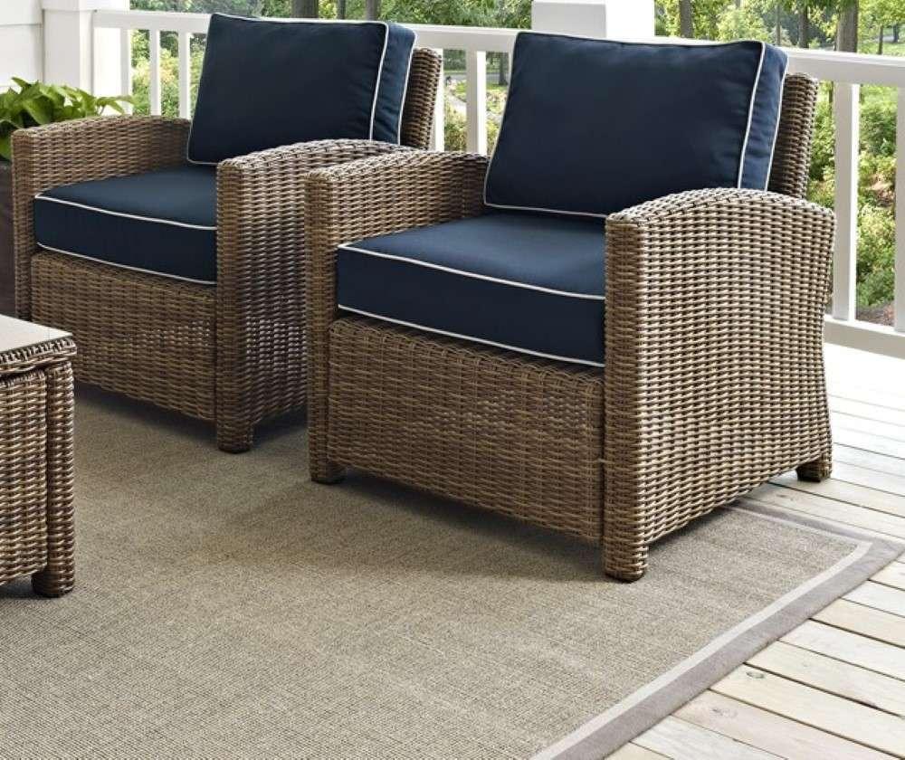 Crosley Furniture - Bradenton 2 Piece Outdoor Wicker Seating Set with Navy Cushions - Two Arm Chairs - KO70026WB-NV veiw 1