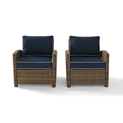 Crosley Furniture - Bradenton 2 Piece Outdoor Wicker Seating Set with Navy Cushions - Two Arm Chairs - KO70026WB-NV veiw 2