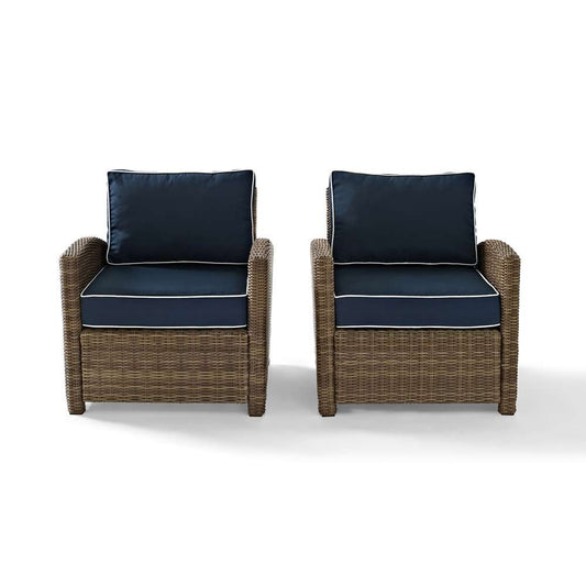 Crosley Furniture - Bradenton 2 Piece Outdoor Wicker Seating Set with Navy Cushions - Two Arm Chairs - KO70026WB-NV veiw 2