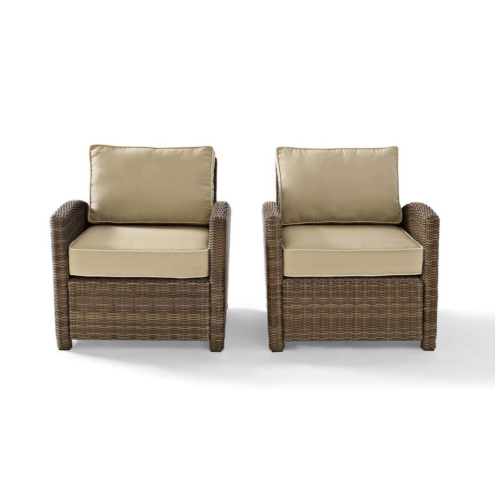 Crosley Furniture - Bradenton 2 Piece Outdoor Wicker Seating Set with Sand Cushions - Two Arm Chairs - KO70026WB-SA veiw 2