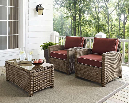 Crosley Furniture - Bradenton 2 Piece Outdoor Wicker Seating Set with Sangria Cushions - Two Arm Chairs - KO70026WB-SG veiw 1