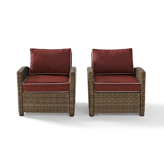 Crosley Furniture - Bradenton 2 Piece Outdoor Wicker Seating Set with Sangria Cushions - Two Arm Chairs - KO70026WB-SG veiw 2