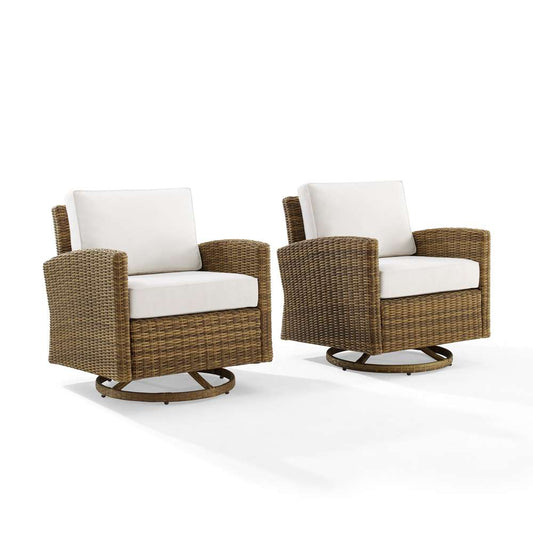 Crosley Furniture - Bradenton 2Pc Swivel Rocker Chair Set - Sunbrella White/Weathered Brown - 2 Swivel Rockers - KO70423WB-WH veiw 2