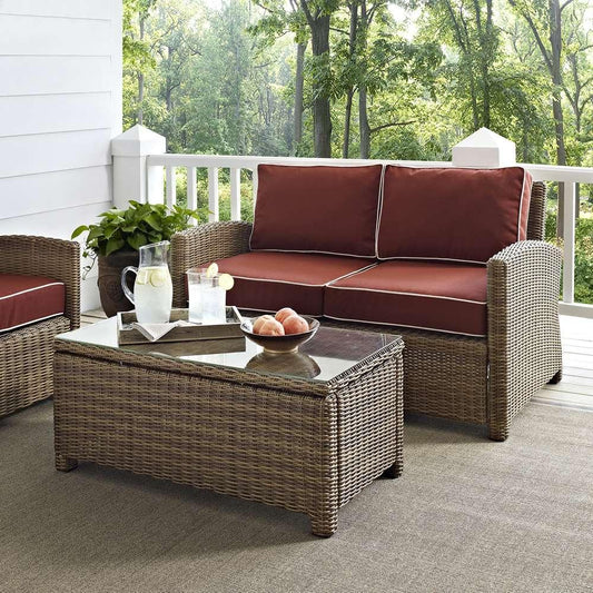 Crosley Furniture - Bradenton 2 Piece Outdoor Wicker Seating Set with Sangria Cushions - Loveseat & Glass Top Table - KO70025WB-SG veiw 1