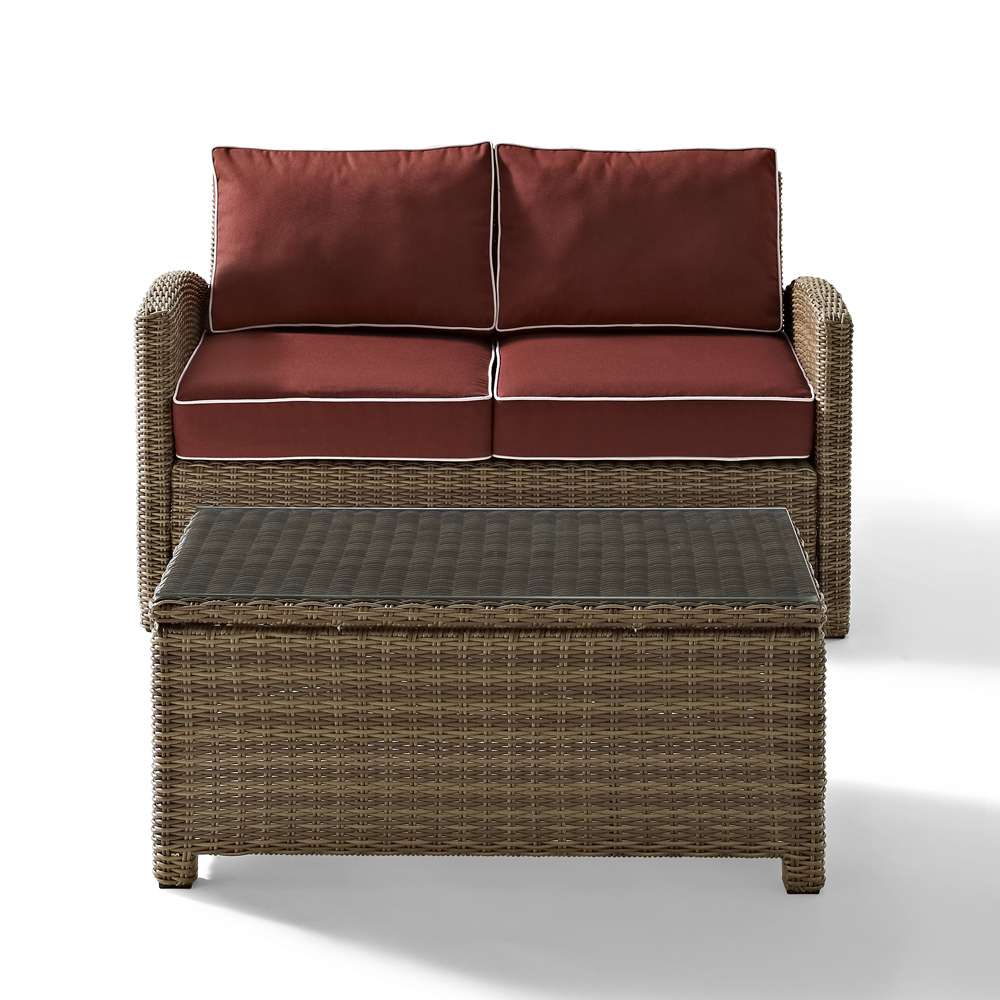 Crosley Furniture - Bradenton 2 Piece Outdoor Wicker Seating Set with Sangria Cushions - Loveseat & Glass Top Table - KO70025WB-SG veiw 2