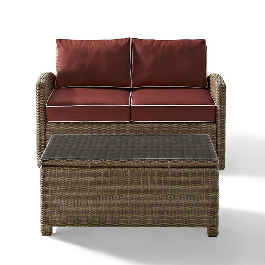 Crosley Furniture - Bradenton 2 Piece Outdoor Wicker Seating Set with Sangria Cushions - Loveseat & Glass Top Table - KO70025WB-SG veiw 2