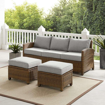 Crosley Furniture - Bradenton 3Pc Outdoor Wicker Sofa Set Gray-Weathered Brown - Sofa and 2 Ottomans - KO70186WB-GY veiw 1