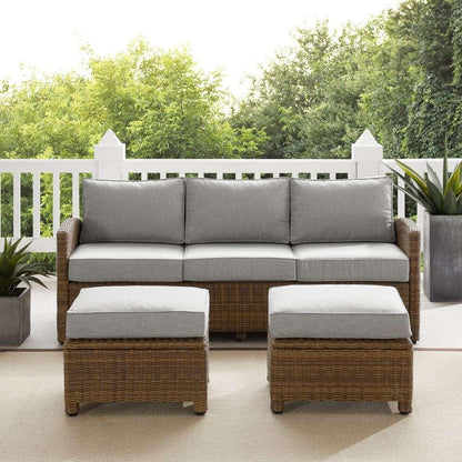 Crosley Furniture - Bradenton 3Pc Outdoor Wicker Sofa Set Gray-Weathered Brown - Sofa and 2 Ottomans - KO70186WB-GY veiw 2