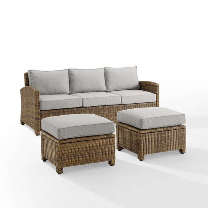 Crosley Furniture - Bradenton 3Pc Outdoor Wicker Sofa Set Gray-Weathered Brown - Sofa and 2 Ottomans - KO70186WB-GY veiw 5