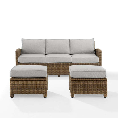 Crosley Furniture - Bradenton 3Pc Outdoor Wicker Sofa Set Gray-Weathered Brown - Sofa and 2 Ottomans - KO70186WB-GY veiw 6