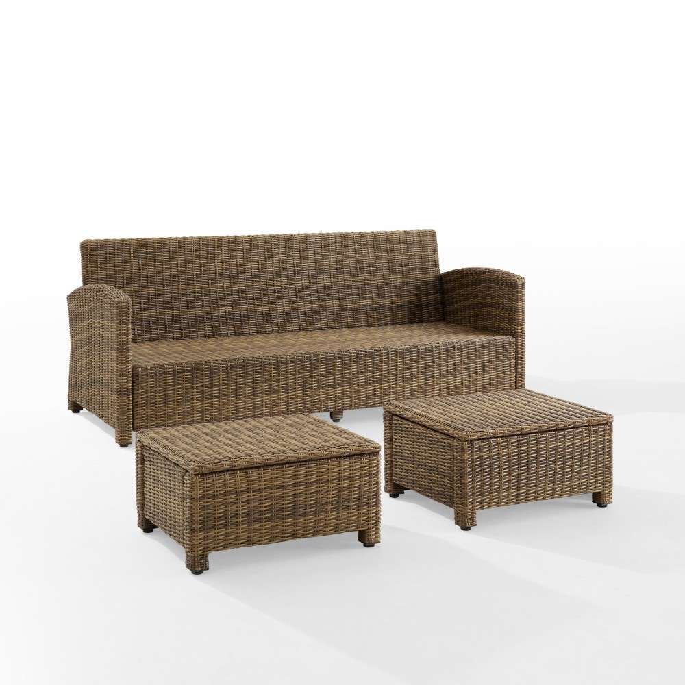 Crosley Furniture - Bradenton 3Pc Outdoor Wicker Sofa Set Gray-Weathered Brown - Sofa and 2 Ottomans - KO70186WB-GY veiw 8