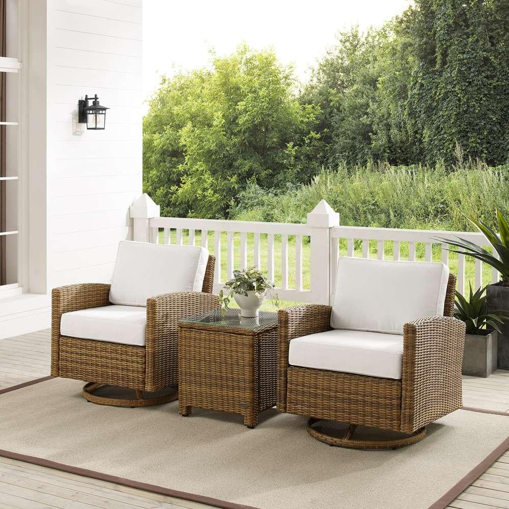 Crosley Furniture - Bradenton 3Pc Swivel Rocker Chair Set - Sunbrella White/Weathered Brown - Side Table & 2 Swivel Rockers - KO70424WB-WH veiw 1
