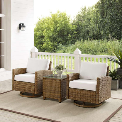 Crosley Furniture - Bradenton 3Pc Swivel Rocker Chair Set - Sunbrella White/Weathered Brown - Side Table & 2 Swivel Rockers - KO70424WB-WH veiw 1