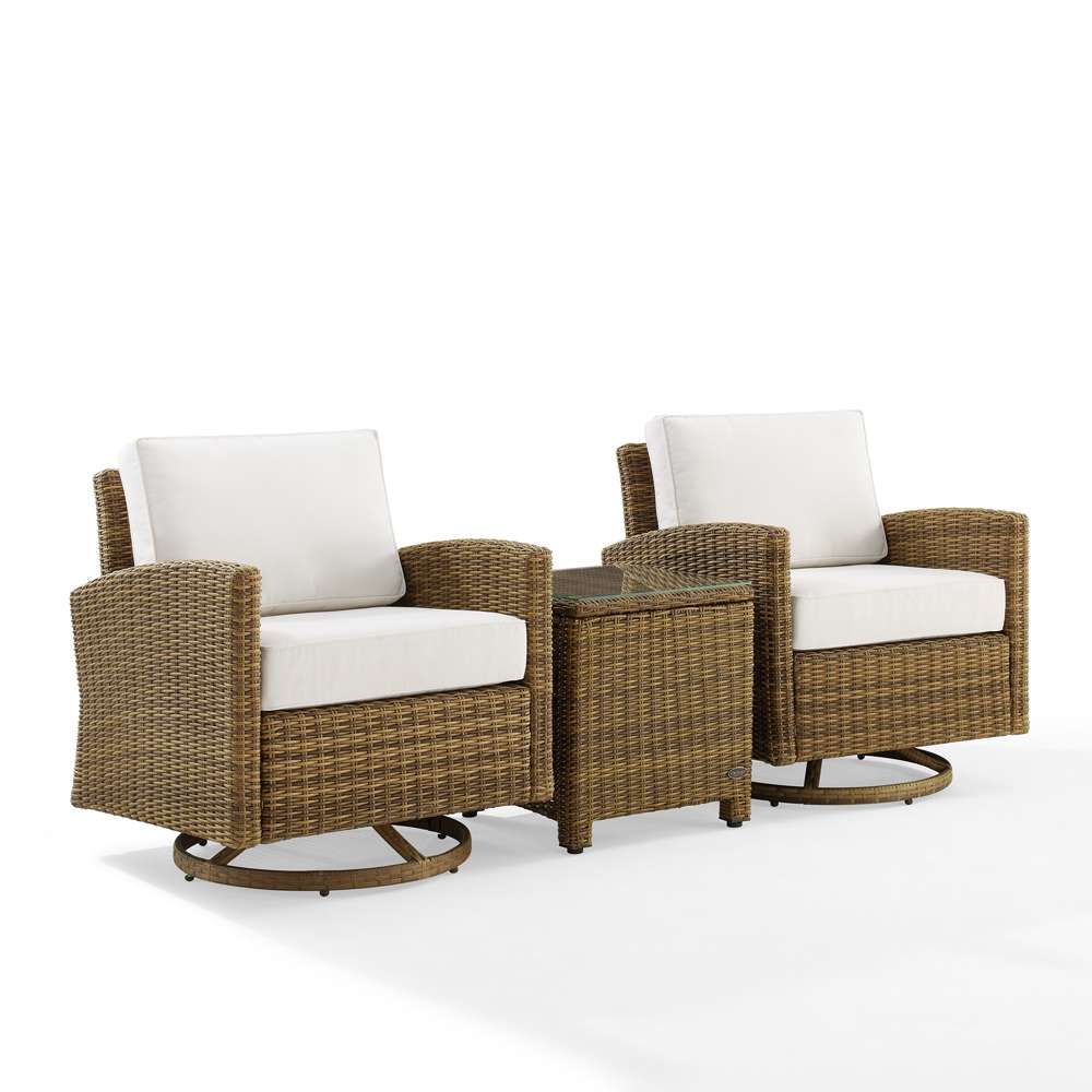 Crosley Furniture - Bradenton 3Pc Swivel Rocker Chair Set - Sunbrella White/Weathered Brown - Side Table & 2 Swivel Rockers - KO70424WB-WH veiw 2