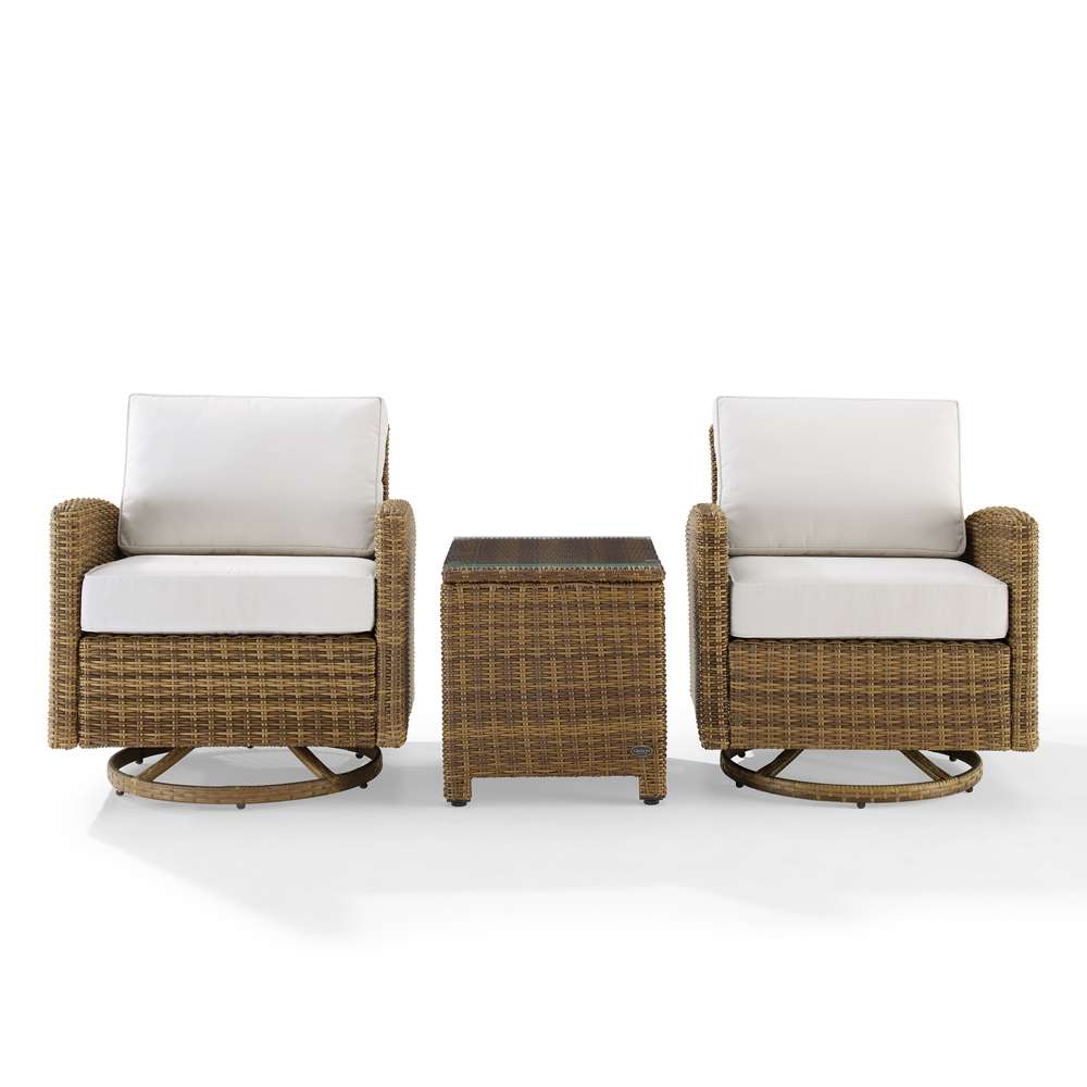 Crosley Furniture - Bradenton 3Pc Swivel Rocker Chair Set - Sunbrella White/Weathered Brown - Side Table & 2 Swivel Rockers - KO70424WB-WH veiw 3