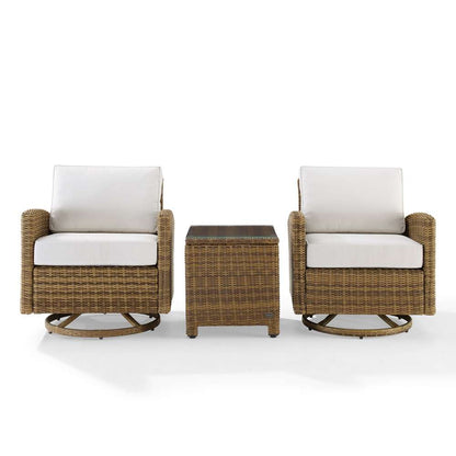 Crosley Furniture - Bradenton 3Pc Swivel Rocker Chair Set - Sunbrella White/Weathered Brown - Side Table & 2 Swivel Rockers - KO70424WB-WH veiw 3