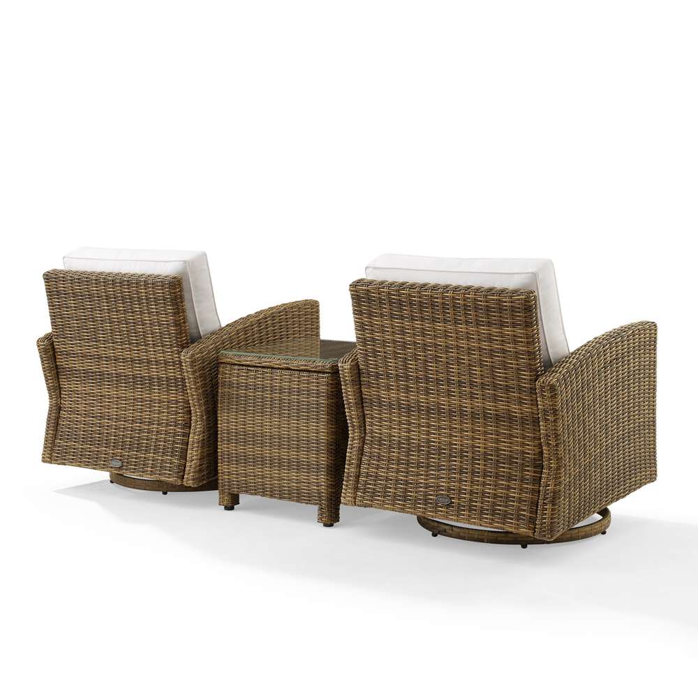 Crosley Furniture - Bradenton 3Pc Swivel Rocker Chair Set - Sunbrella White/Weathered Brown - Side Table & 2 Swivel Rockers - KO70424WB-WH veiw 4
