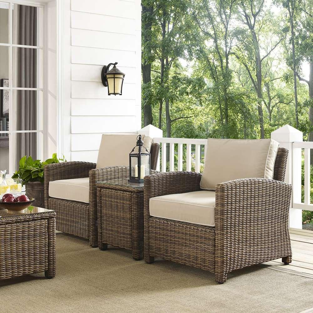Crosley Furniture - Bradenton 3-Piece Outdoor Wicker Conversation Set with Sand Cushions - Two Arm Chairs & Side Table - KO70052WB-SA veiw 1