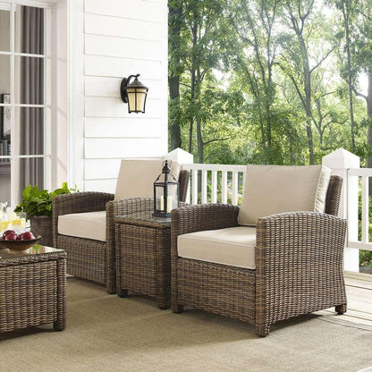 Crosley Furniture - Bradenton 3-Piece Outdoor Wicker Conversation Set with Sand Cushions - Two Arm Chairs & Side Table - KO70052WB-SA veiw 1
