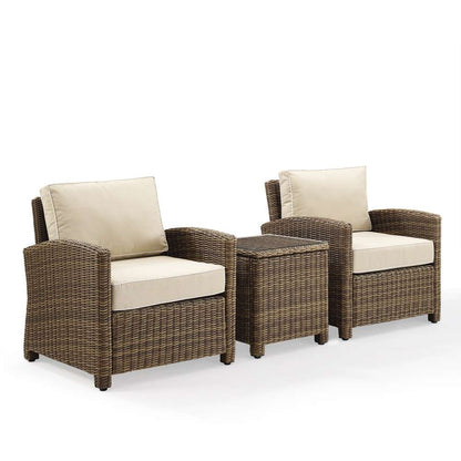 Crosley Furniture - Bradenton 3-Piece Outdoor Wicker Conversation Set with Sand Cushions - Two Arm Chairs & Side Table - KO70052WB-SA veiw 2