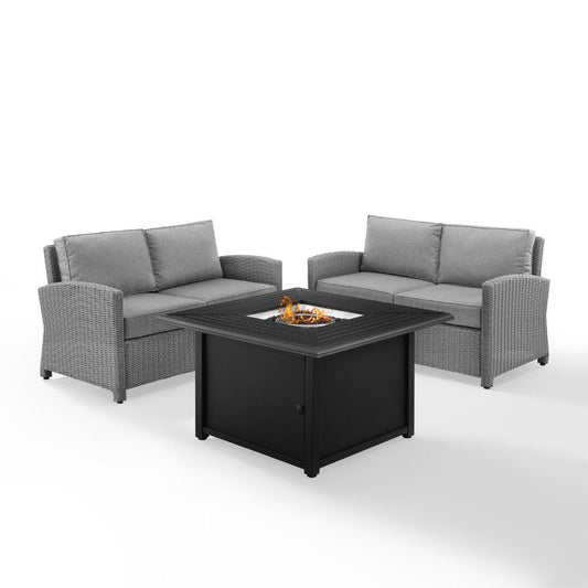 Crosley Furniture - Bradenton 3 Piece Wicker Loveseat Set With Fire Table Gray/Gray - Dante Fire Table & 2 Loveseats - KO70170GY-GY_CLOSEOUT veiw 1