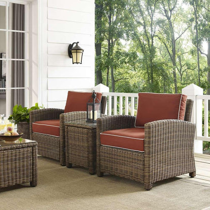 Crosley Furniture - Bradenton 3-Piece Outdoor Wicker Conversation Set with Sangria Cushions - Two Arm Chairs & Side Table - KO70052WB-SG veiw 1