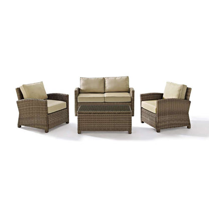 Crosley Furniture - Bradenton 4 Piece Outdoor Wicker Seating Set with Sand Cushions - Loveseat, Two Arm Chairs & Glass Top Table - KO70024WB-SA veiw 2