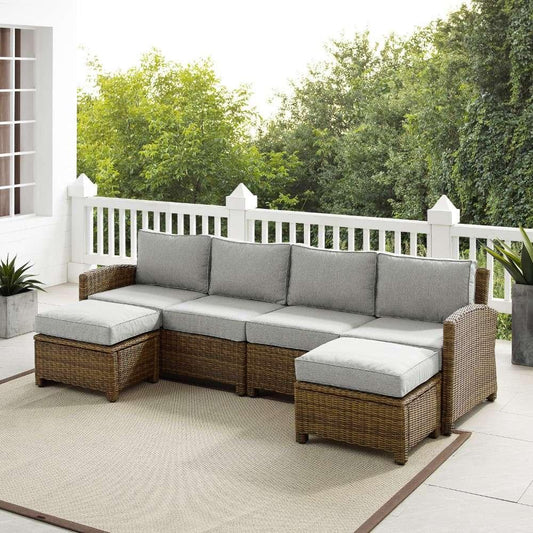 Crosley Furniture - Bradenton 4Pc Outdoor Wicker Sectional Set Gray -Weathered Brown - Left Loveseat, Right Loveseat, and 2 Ottomans - KO70187WB-GY view 1