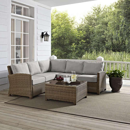 Crosley Furniture - Bradenton 4Pc Outdoor Wicker Sectional Set Gray/Weathered Brown - Right Corner Loveseat, Left Corner Loveseat, Corner Chair, & Sectional Glass Top Coffee Table - KO70019WB-GY veiw 1