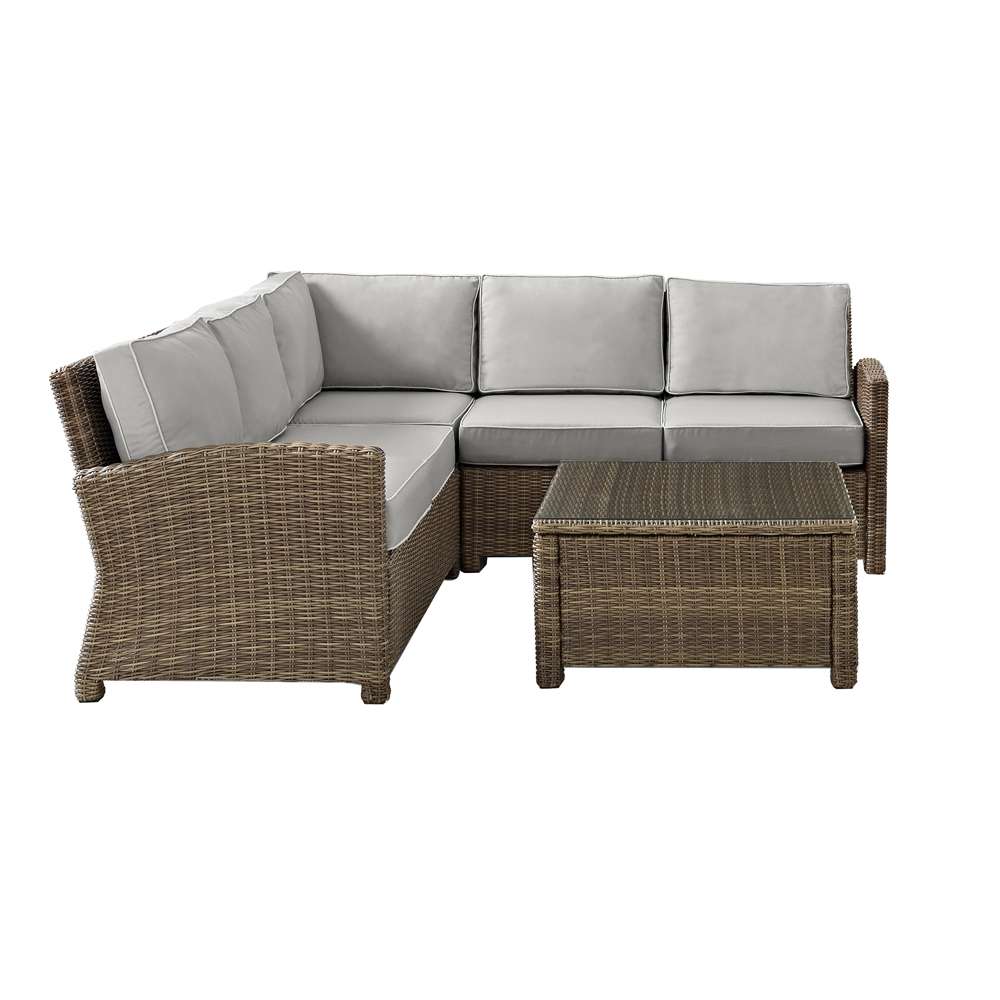 Crosley Furniture - Bradenton 4Pc Outdoor Wicker Sectional Set Gray/Weathered Brown - Right Corner Loveseat, Left Corner Loveseat, Corner Chair, & Sectional Glass Top Coffee Table - KO70019WB-GY veiw 3