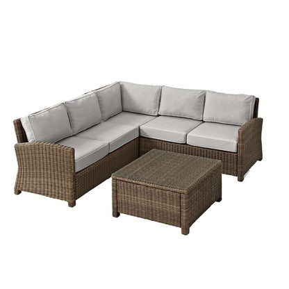 Crosley Furniture - Bradenton 4Pc Outdoor Wicker Sectional Set Gray/Weathered Brown - Right Corner Loveseat, Left Corner Loveseat, Corner Chair, & Sectional Glass Top Coffee Table - KO70019WB-GY veiw 4