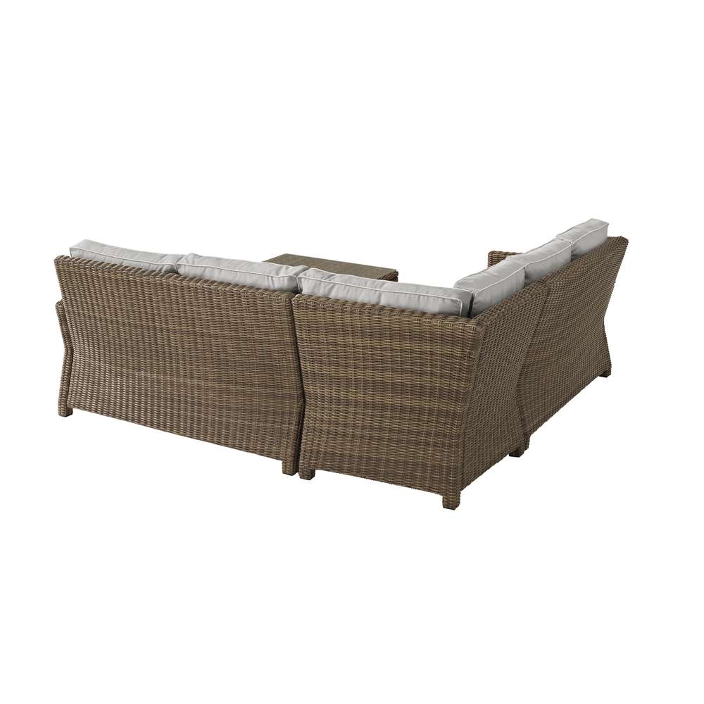 Crosley Furniture - Bradenton 4Pc Outdoor Wicker Sectional Set Gray/Weathered Brown - Right Corner Loveseat, Left Corner Loveseat, Corner Chair, & Sectional Glass Top Coffee Table - KO70019WB-GY veiw 5