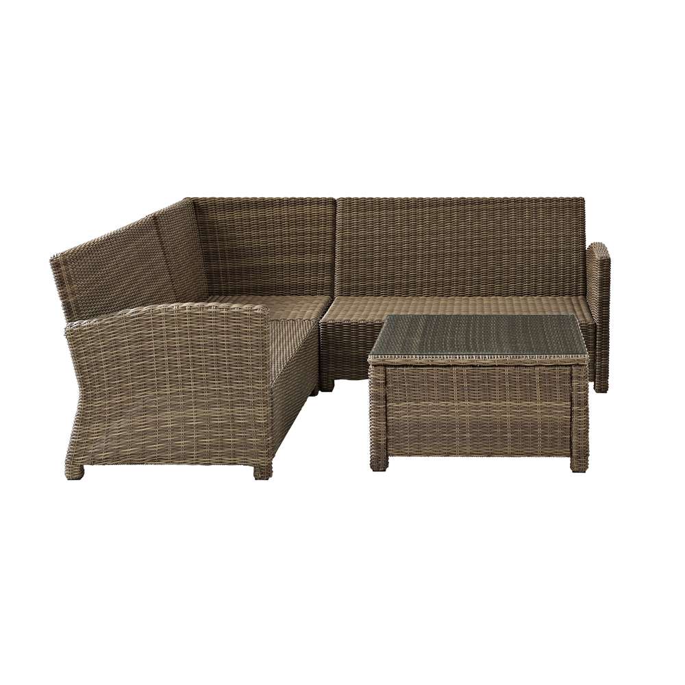 Crosley Furniture - Bradenton 4Pc Outdoor Wicker Sectional Set Gray/Weathered Brown - Right Corner Loveseat, Left Corner Loveseat, Corner Chair, & Sectional Glass Top Coffee Table - KO70019WB-GY veiw 6