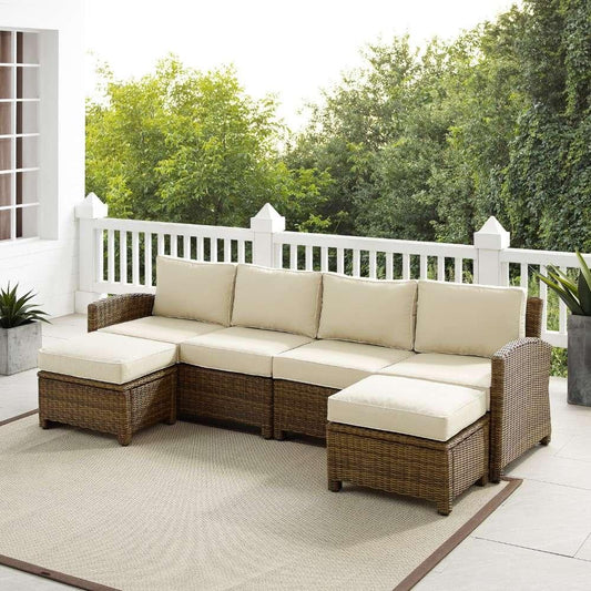 Crosley Furniture - Bradenton 4Pc Outdoor Wicker Sectional Set Sand -Weathered Brown - Left Loveseat, Right Loveseat, and 2 Ottomans - KO70187WB-SA view 1