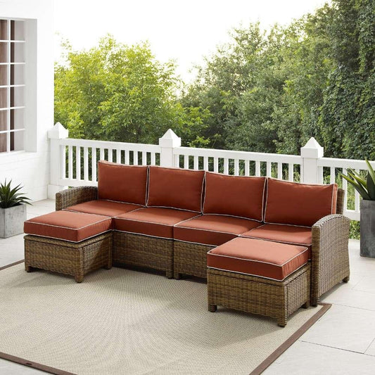 Crosley Furniture - Bradenton 4Pc Outdoor Wicker Sectional Set Sangria -Weathered Brown - Left Loveseat, Right Loveseat, and 2 Ottomans - KO70187WB-SG view 1
