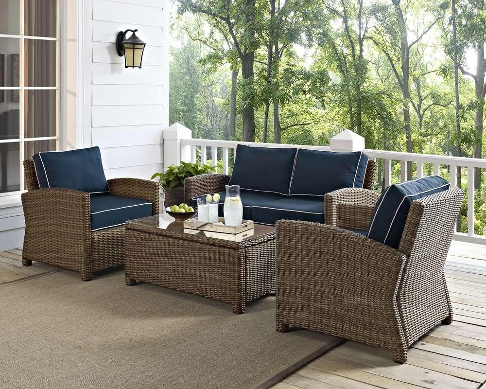 Crosley Furniture - Bradenton 4 Piece Outdoor Wicker Seating Set with Navy Cushions - Loveseat, Two Arm Chairs & Glass Top Table - KO70024WB-NV veiw 1
