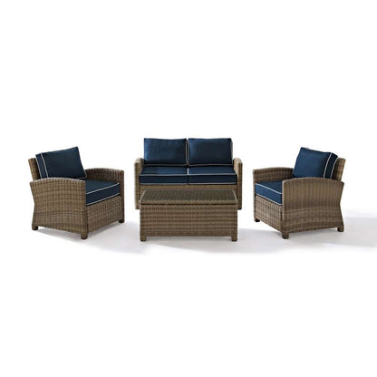 Crosley Furniture - Bradenton 4 Piece Outdoor Wicker Seating Set with Navy Cushions - Loveseat, Two Arm Chairs & Glass Top Table - KO70024WB-NV veiw 2