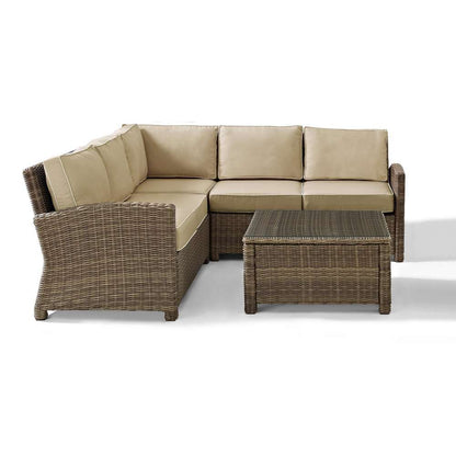 Crosley Furniture - Bradenton 4-Piece Outdoor Wicker Seating Set with Sand Cushions - Right Corner Loveseat, Left Corner Loveseat, Corner Chair, Sectional Glass Top Coffee Table - KO70019WB-SA veiw 2