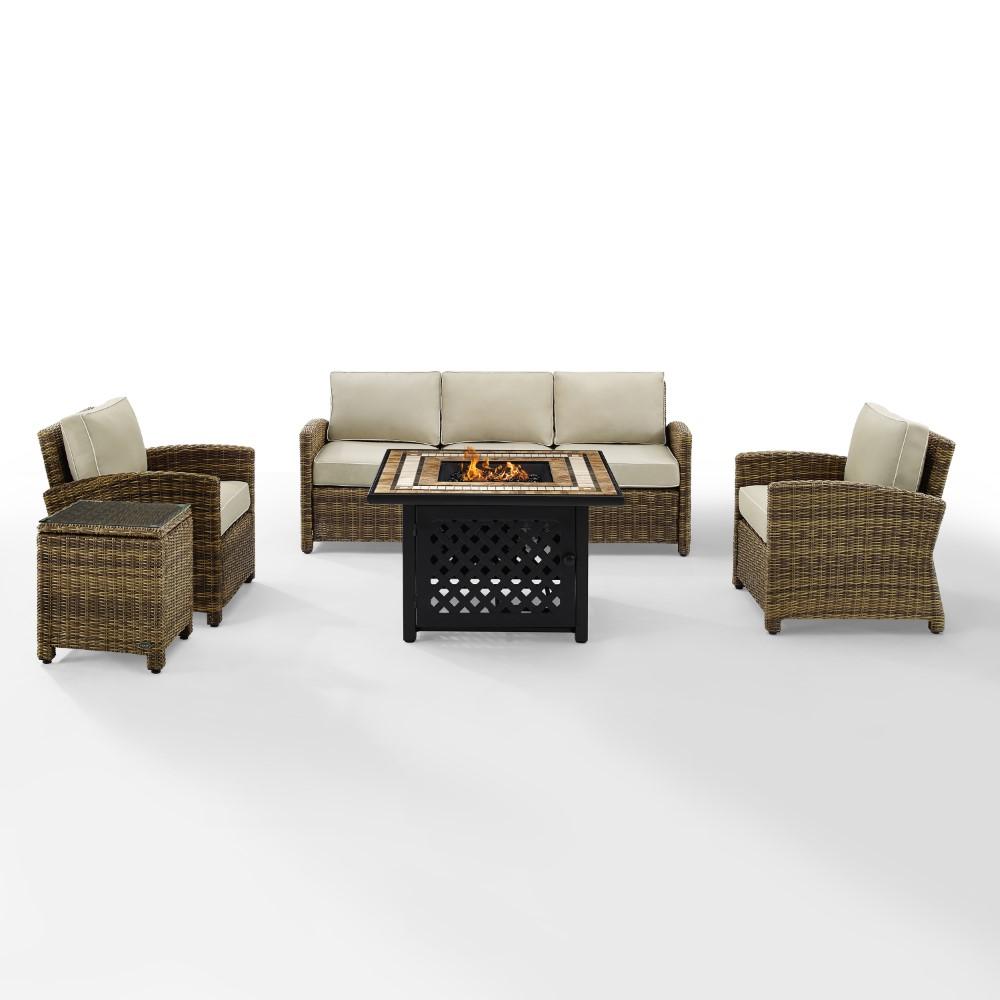 Crosley Furniture - Bradenton 5 Piece Outdoor Wicker Conversation Set With Fire Table Weathered Brown/Sand - Sofa, 2 Arm Chairs, Side Table, Fire Table - KO70163-SA view 1