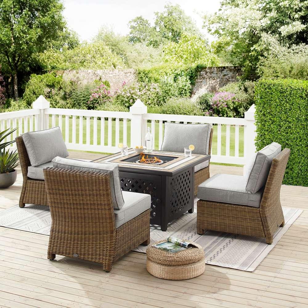 Crosley Furniture - Bradenton 5Pc Outdoor Wicker Conversation Set W/Fire Table Gray/Weathered Brown - Tucson Fire Table & 4 Armless Chairs - KO70206WB-GY view 1