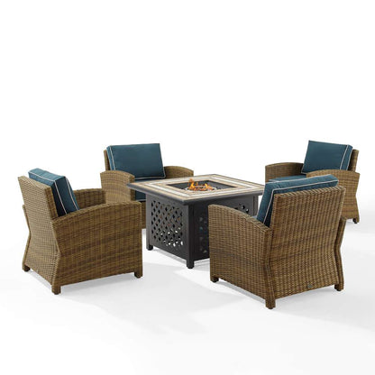 Crosley Furniture - Bradenton 5Pc Outdoor Wicker Conversation Set W/Fire Table Navy/Weathered Brown - Tucson Fire Table & 4 Armchairs - KO70207WB-NV view 2