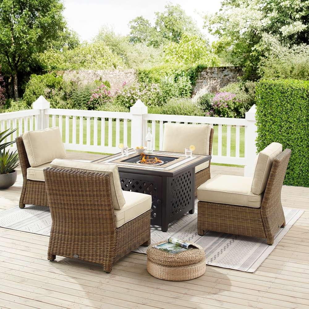 Crosley Furniture - Bradenton 5Pc Outdoor Wicker Conversation Set W/Fire Table Sand/Weathered Brown - Tucson Fire Table & 4 Armless Chairs - KO70206WB-SA view 1