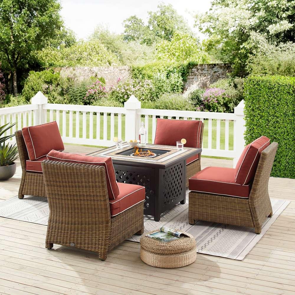 Crosley Furniture - Bradenton 5Pc Outdoor Wicker Conversation Set W/Fire Table Sangria/Weathered Brown - Tucson Fire Table & 4 Armless Chairs - KO70206WB-SG view 1